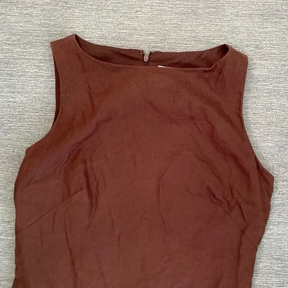 SAAC MIZRAH Brown Eyelet Linen Knee length Dress Size 10 - Picture 3 of 16